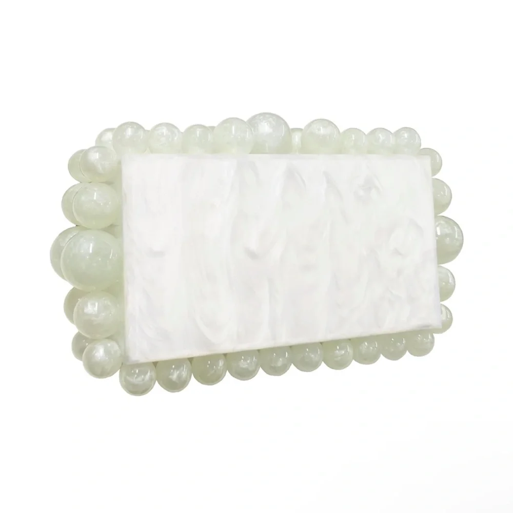 White Beaded Acrylic Clutch / Crossbody Bag NWOT